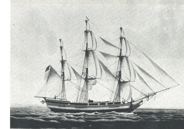 The ship HELVETIUS of Philadelphia command by Captn Adam Busch by Jacob Peterson. Courtesy of Girard College Historical Collections, Philadelphia, Pennsylvania. Ref: University Hospital Antiques Show 1972. Philadelphia, 1972, 154, 330 tons.
Goldstein, 20